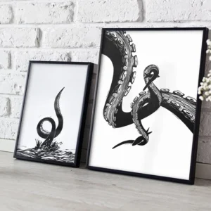linogravure deux tentacules minimaliste