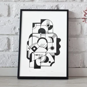 linogravure oiseau geometrique cadre a4
