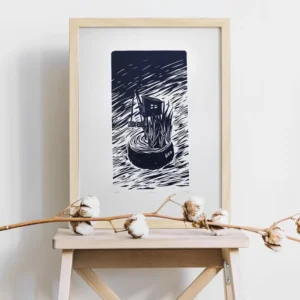 linogravure pecherie encadree