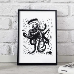 kraken a4 cadre noir_linogravure